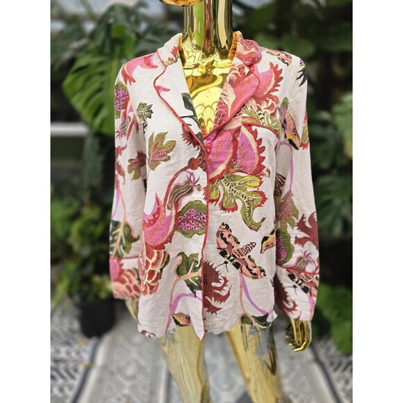 Anthropologie Raphael Balme Flannel Pajama Top Womens Floral Paisley Sleep Small - Picture 1 of 7